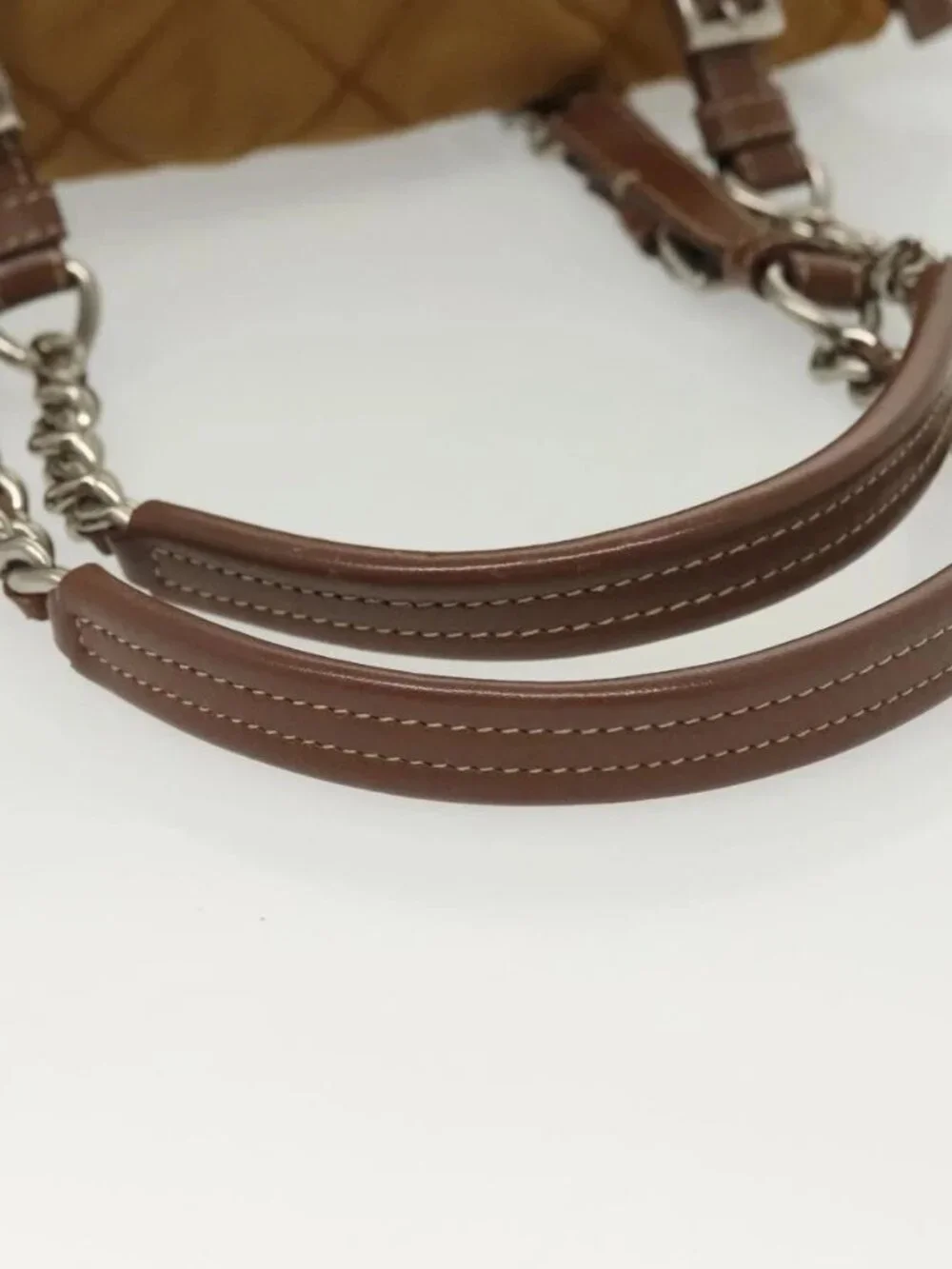 PRADA Chain Shoulder Bag Nylon Beige Silver Auth 140091